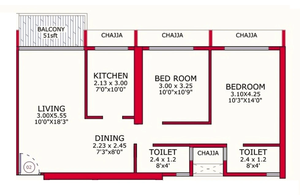 Juhi Empressa Unit plan - 683 sq.ft.