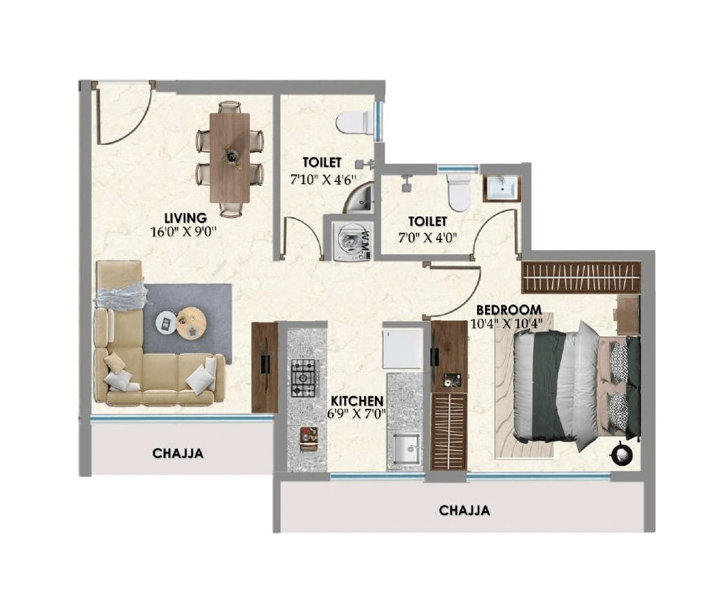 Qualitas QA Riverfront Unit plan - 469 sq.ft.