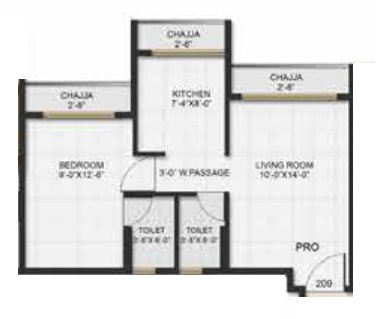 Omkara Pride Unit plan - 353 sq.ft.