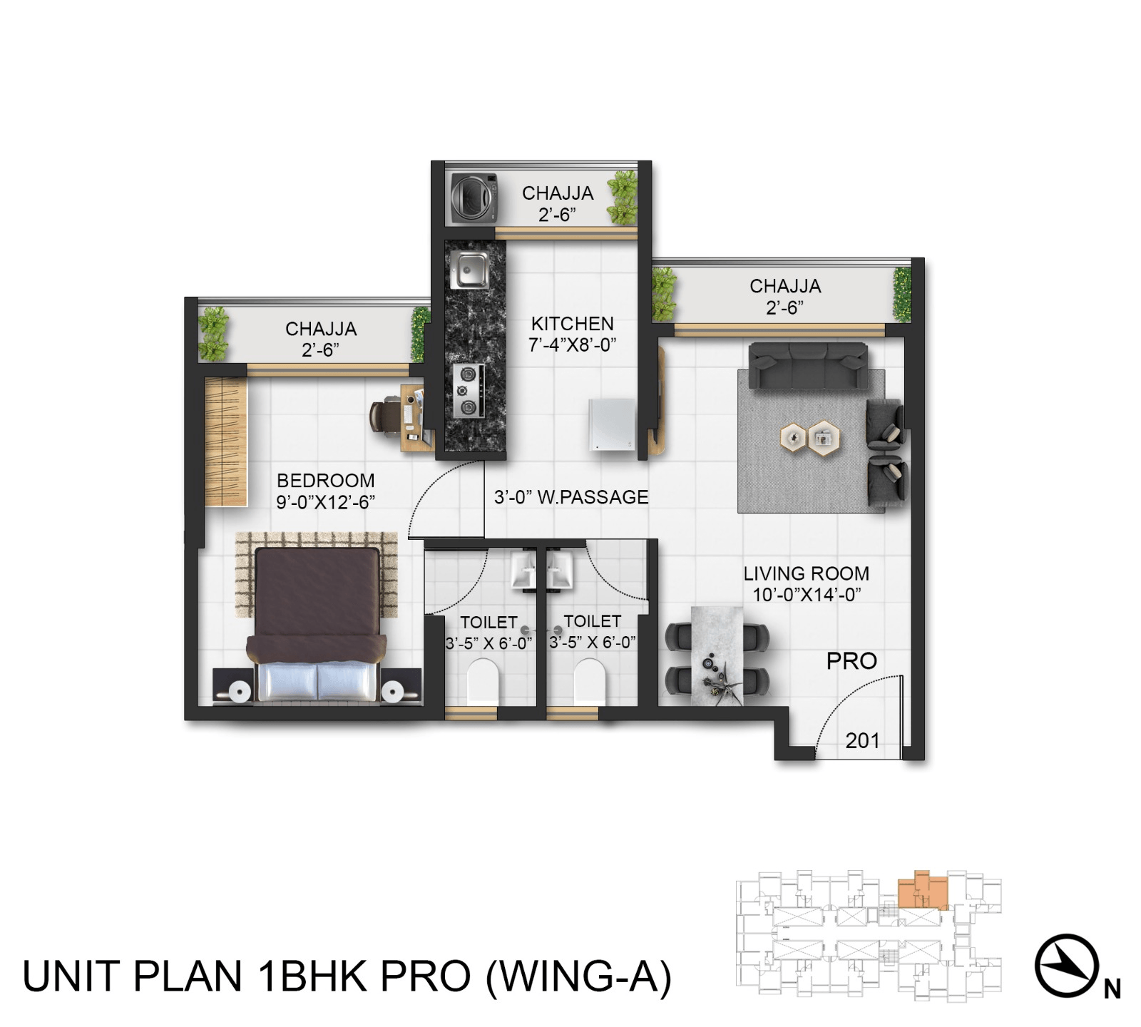 Omkara Pride Unit plan - 453 sq.ft.
