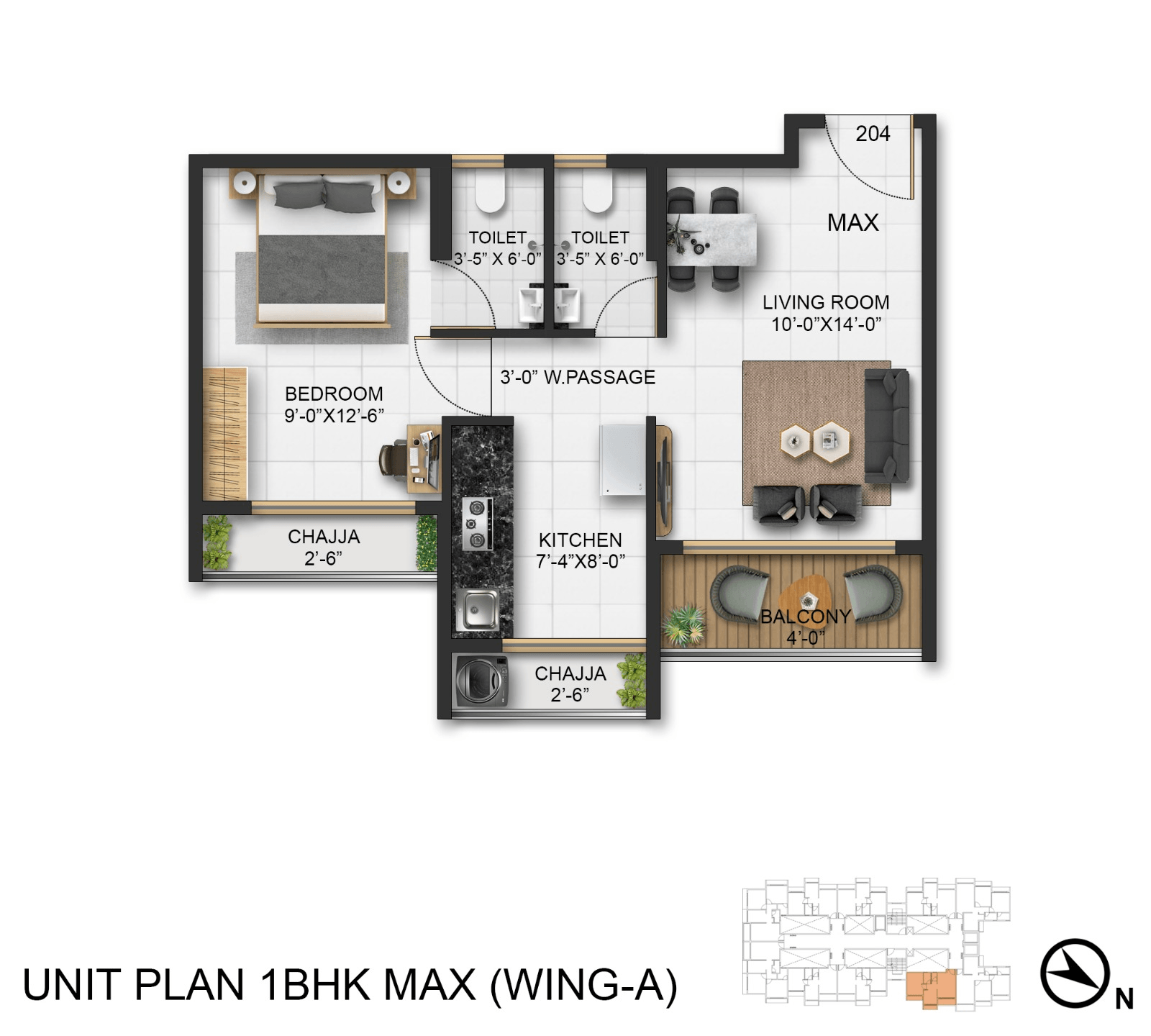 Omkara Pride Unit plan - 469 sq.ft.