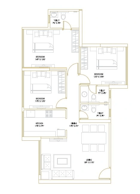Unit plan - 888 sq.ft.