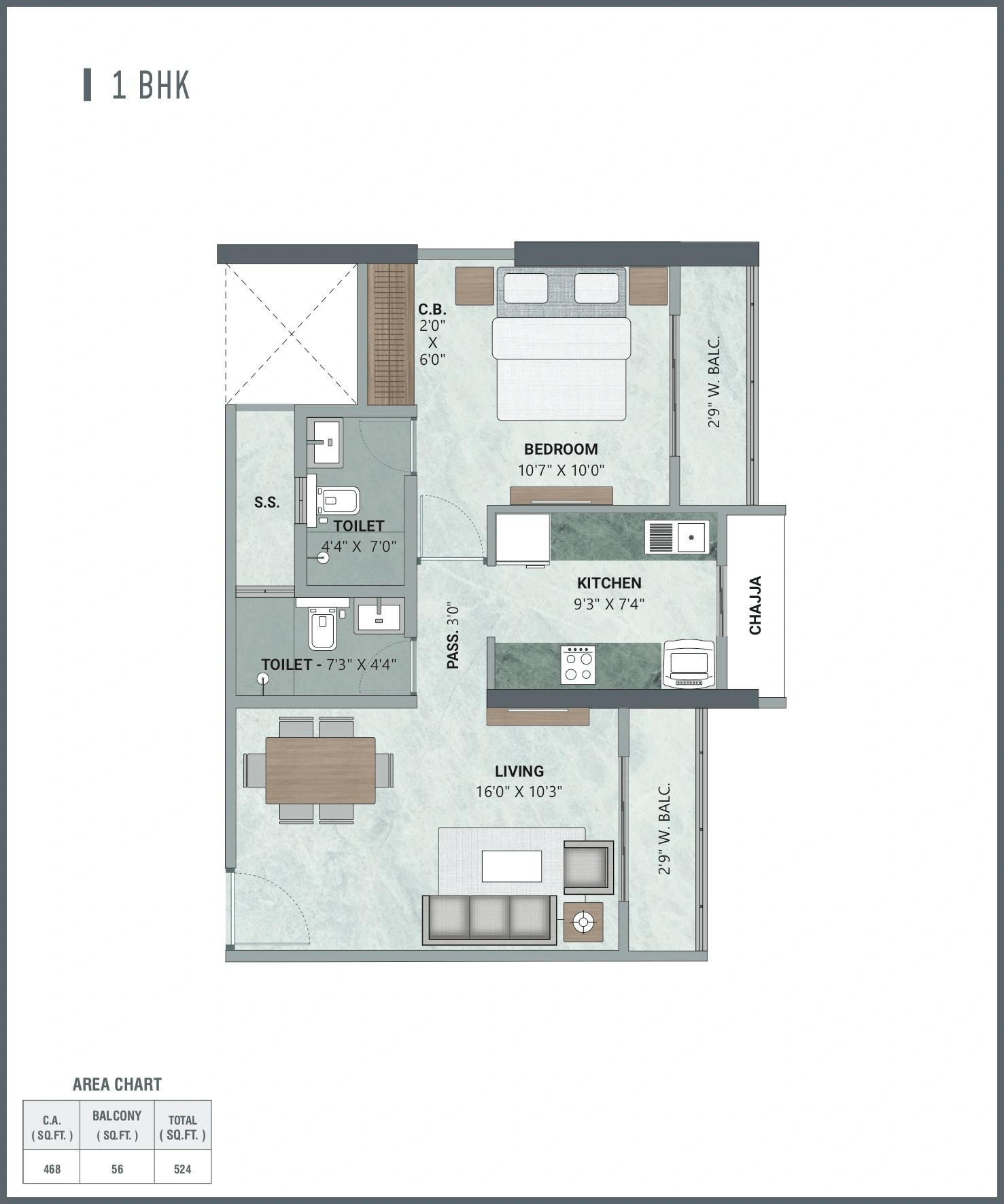 Unit plan - 524 sq.ft.
