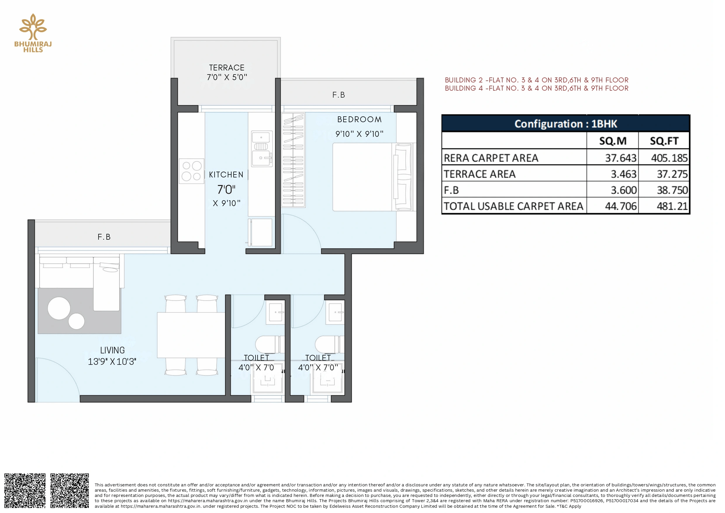 Bhumiraj Hills Unit plan - 481 sq.ft.