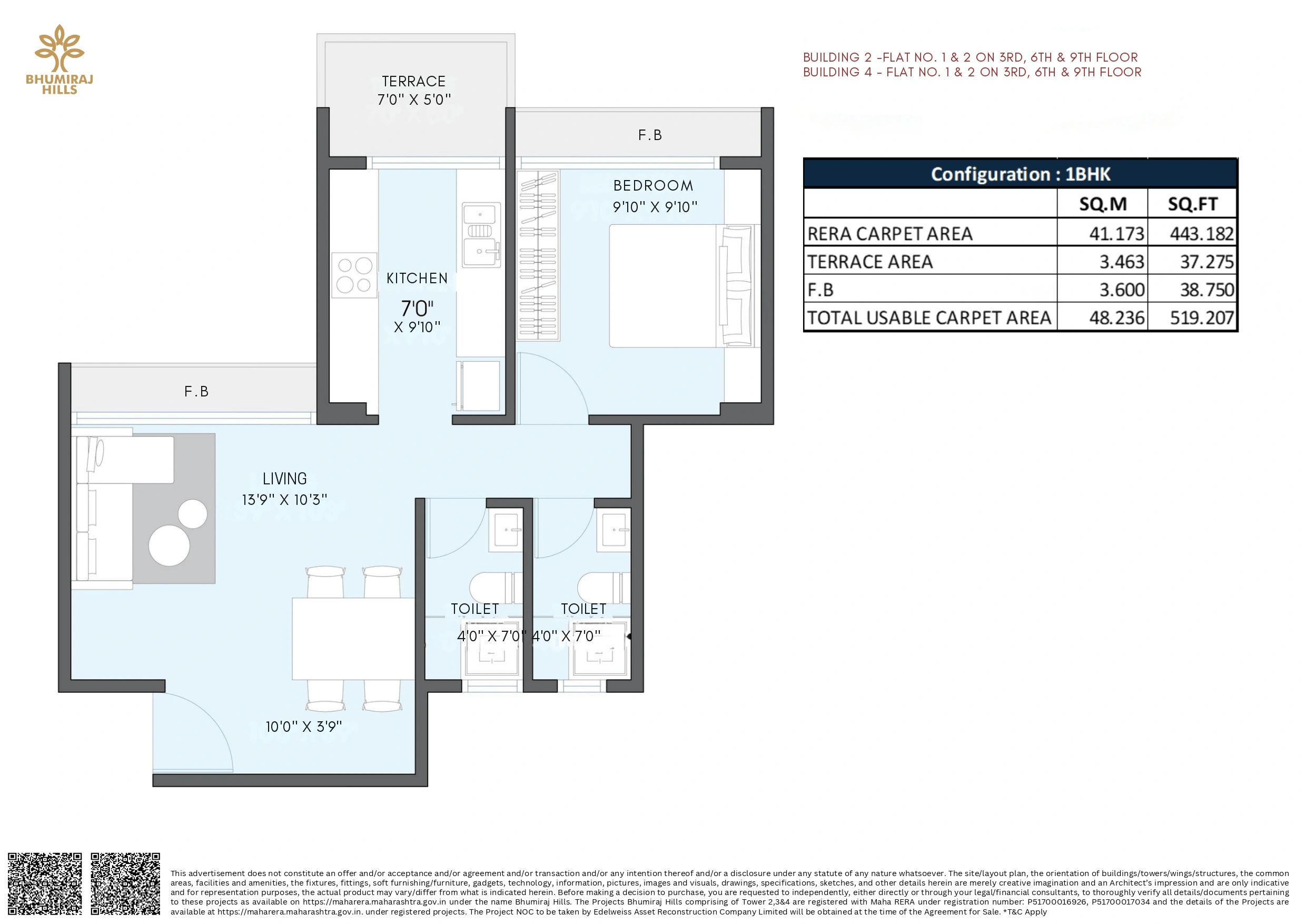Bhumiraj Hills Unit plan - 519 sq.ft.