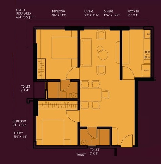 Viyan Manikya Unit plan - 625 sq.ft.