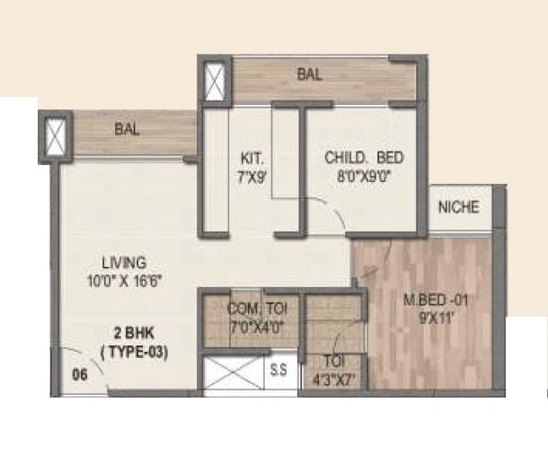 Sai World City Unit plan - 754 sq.ft.