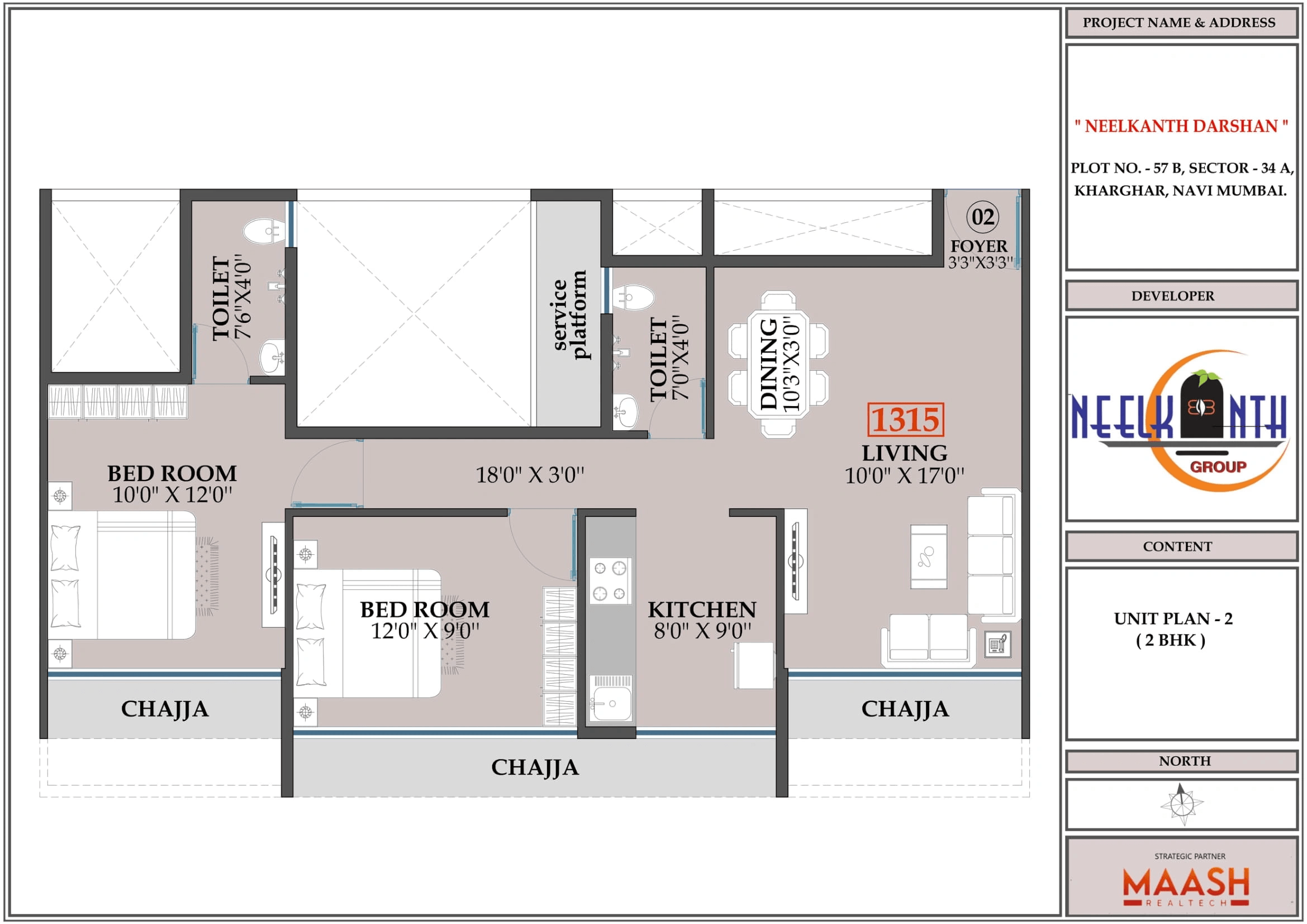 Neelkanth Darshan Unit plan - 775 sq.ft.