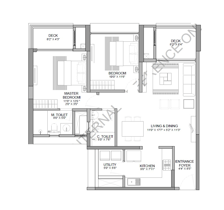 Shapoorji Pallonji Vanaha Spring Unit plan - 868 sq.ft.