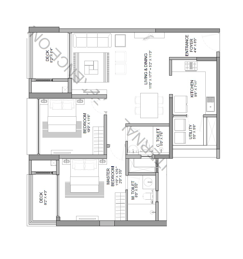 Shapoorji Pallonji Vanaha Spring Unit plan - 874 sq.ft.