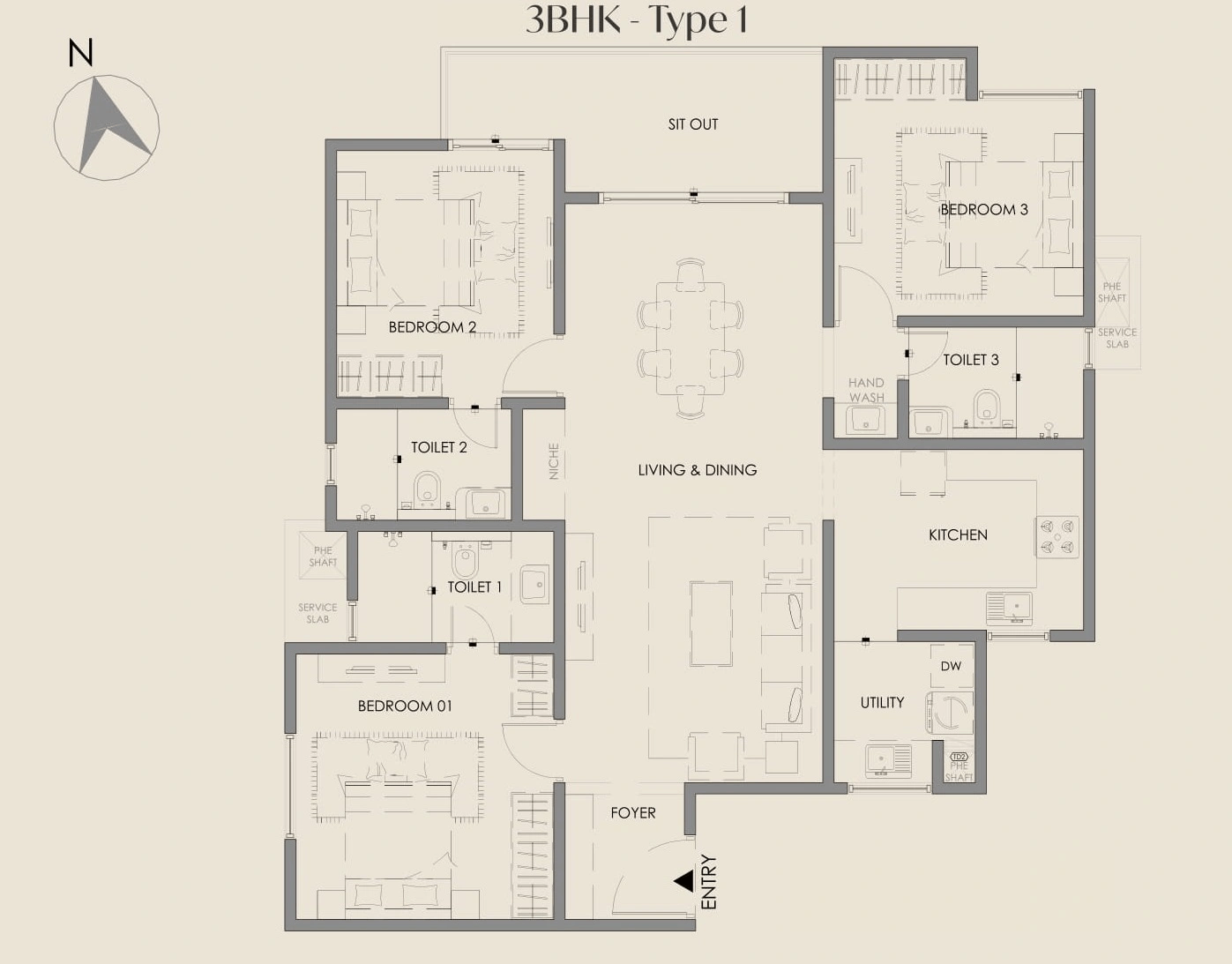 Courtyard By Vedant Suraksha Unit plan - 1200 sq.ft.