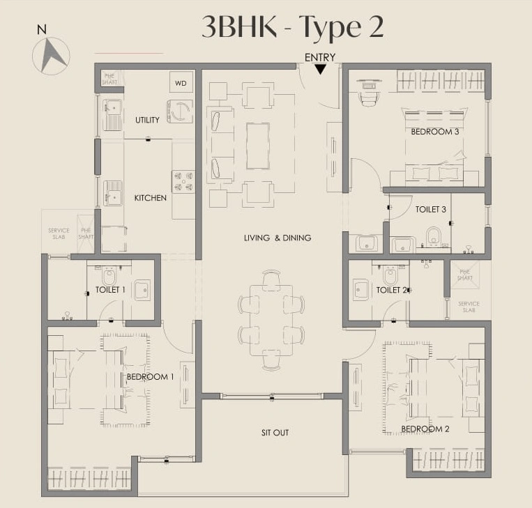 Courtyard By Vedant Suraksha Unit plan - 1246 sq.ft.