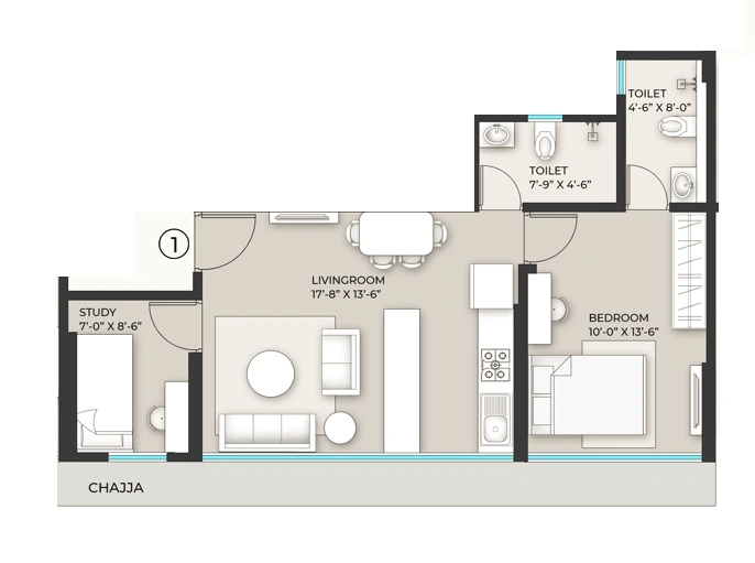 Mahesh Rudraksh Towers Unit plan - 523 sq.ft.