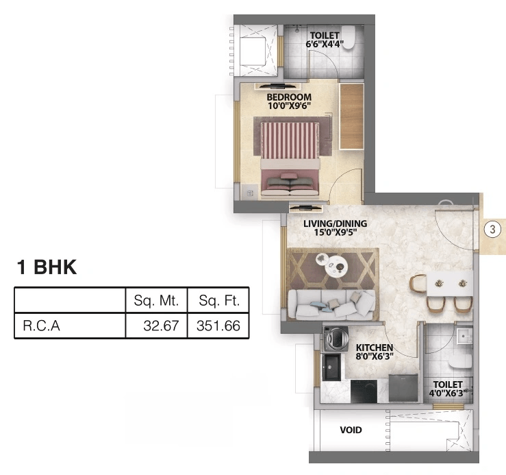 Runwal Bliss Unit plan - 351 sq.ft.