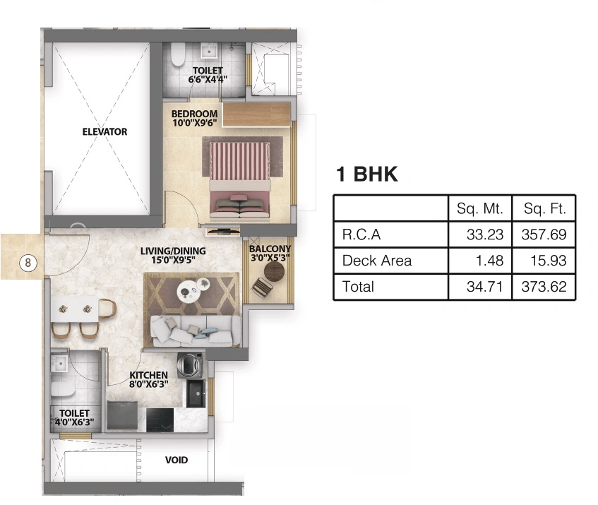 Runwal Bliss Unit plan - 373 sq.ft.