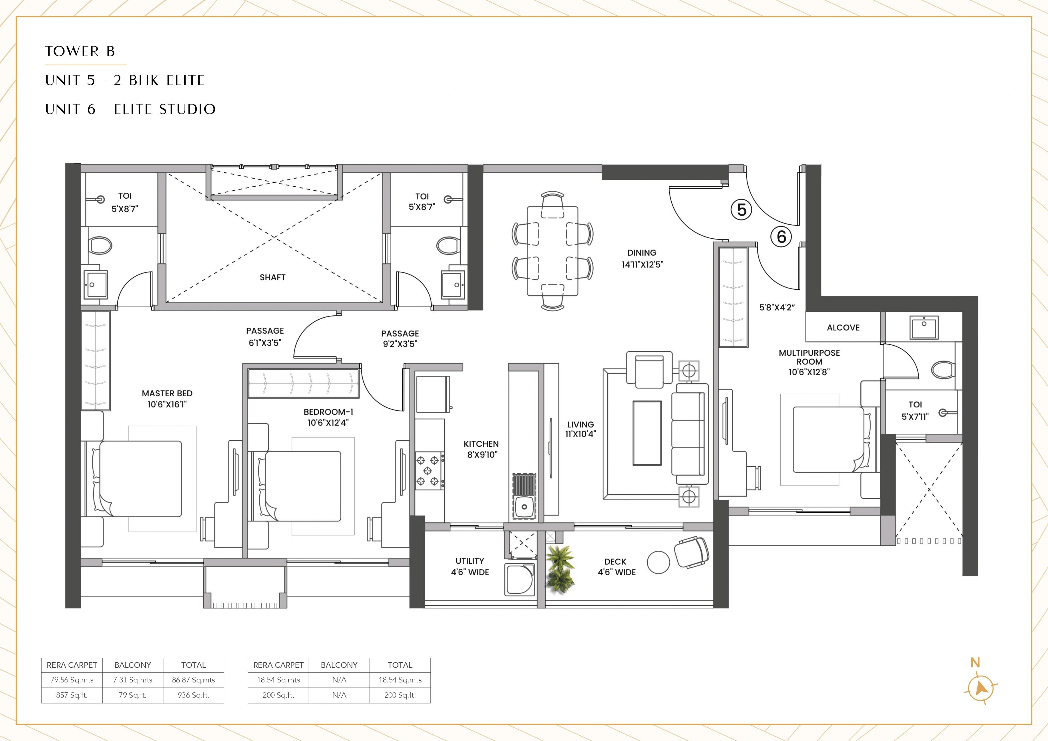Raheja Antares Unit plan - 1136 sq.ft.