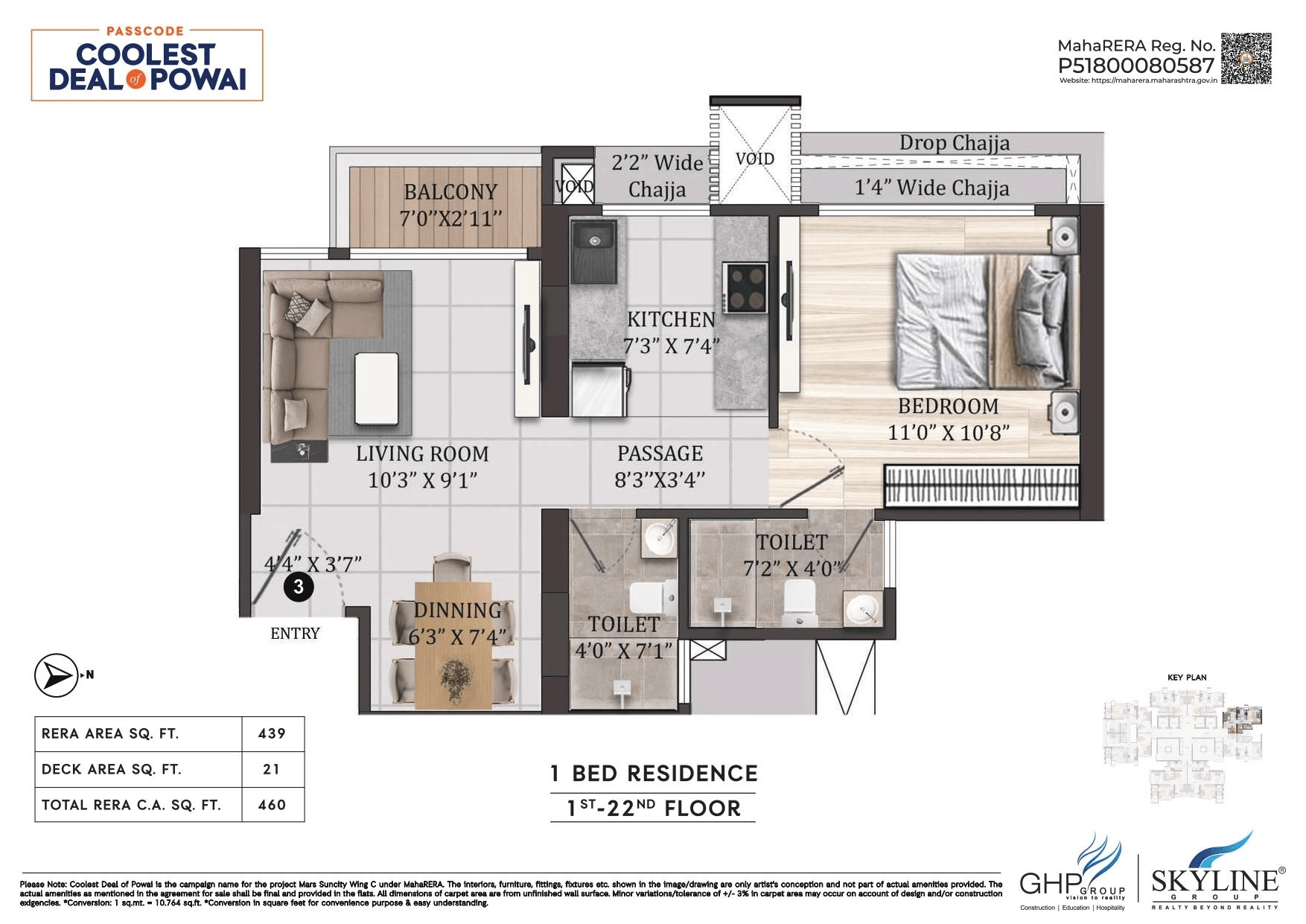 Suncity Dream Of Powai Unit plan - 460 sq.ft.