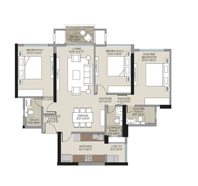 Hiranandani Empress Hill Unit plan - 1103 sq.ft.
