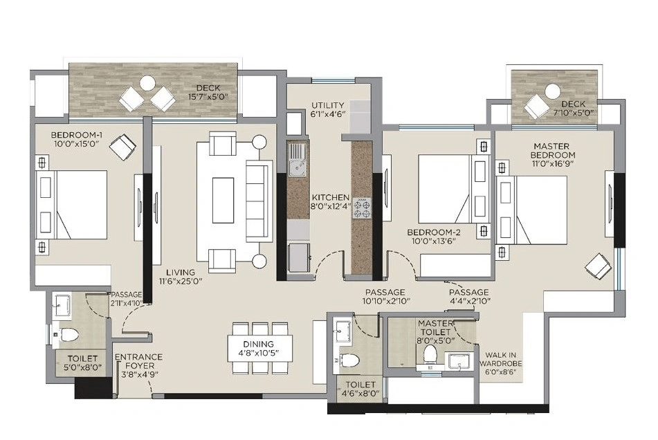 Hiranandani Empress Hill Unit plan - 1412 sq.ft.