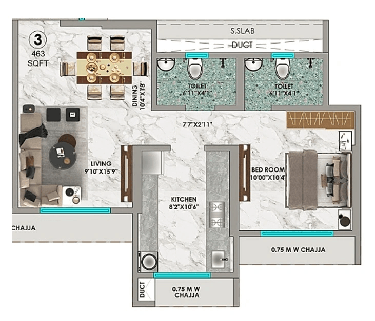 Unit plan - 463 sq.ft.