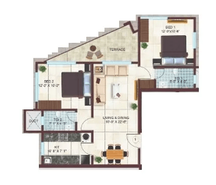 Dipti Royal Arc Unit plan - 655 sq.ft.