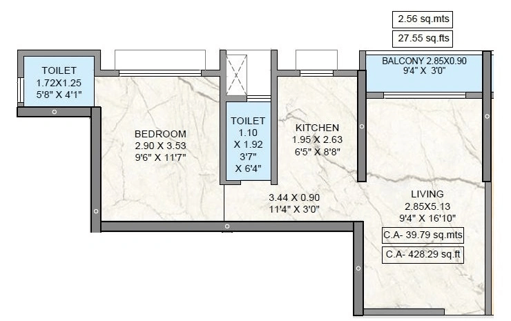 Puneet Amarjyoti Unit plan - 455 sq.ft.