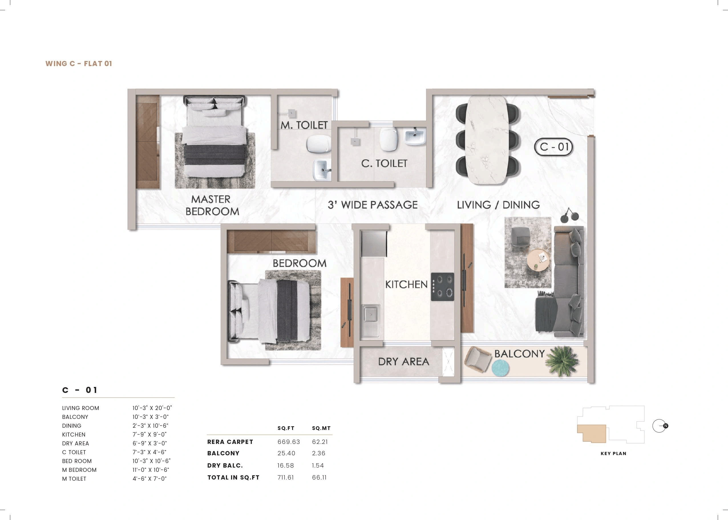 Sheth Promont Unit plan - 712 sq.ft.