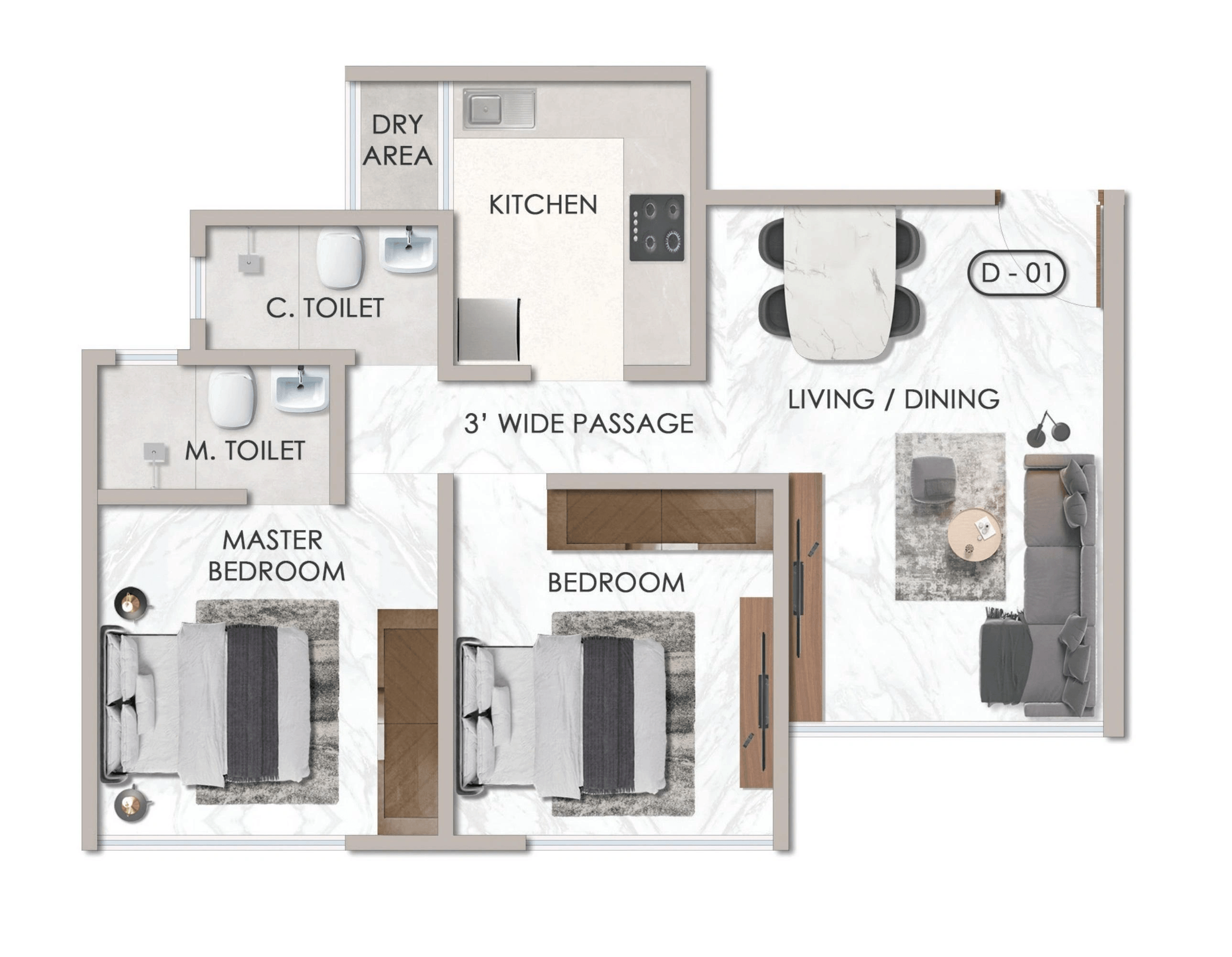 Sheth Promont Unit plan - 624 sq.ft.