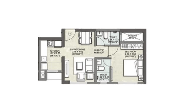 Kalpataru Srishti Namaah Unit plan - 458 sq.ft.