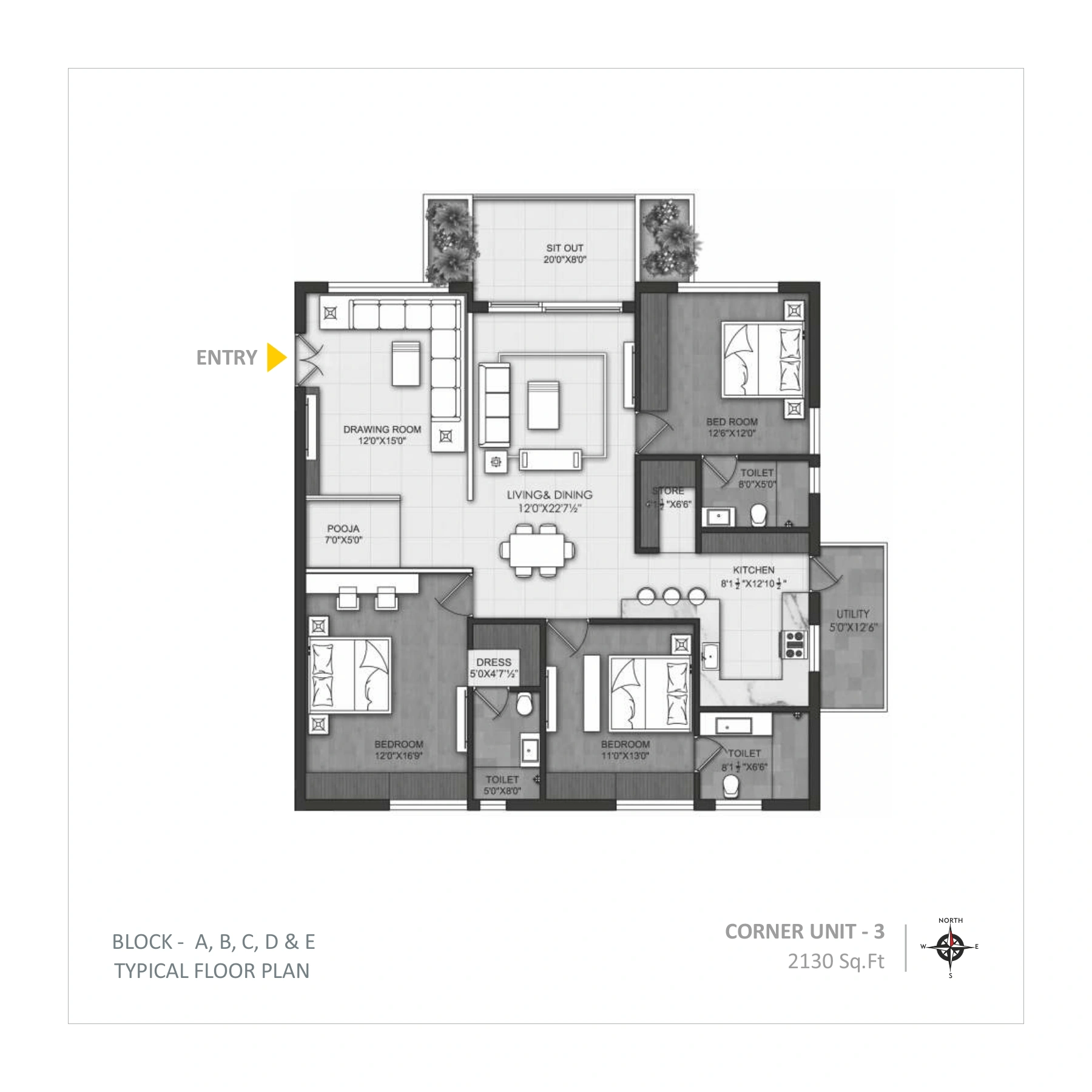 Unit plan - 1491 sq.ft.