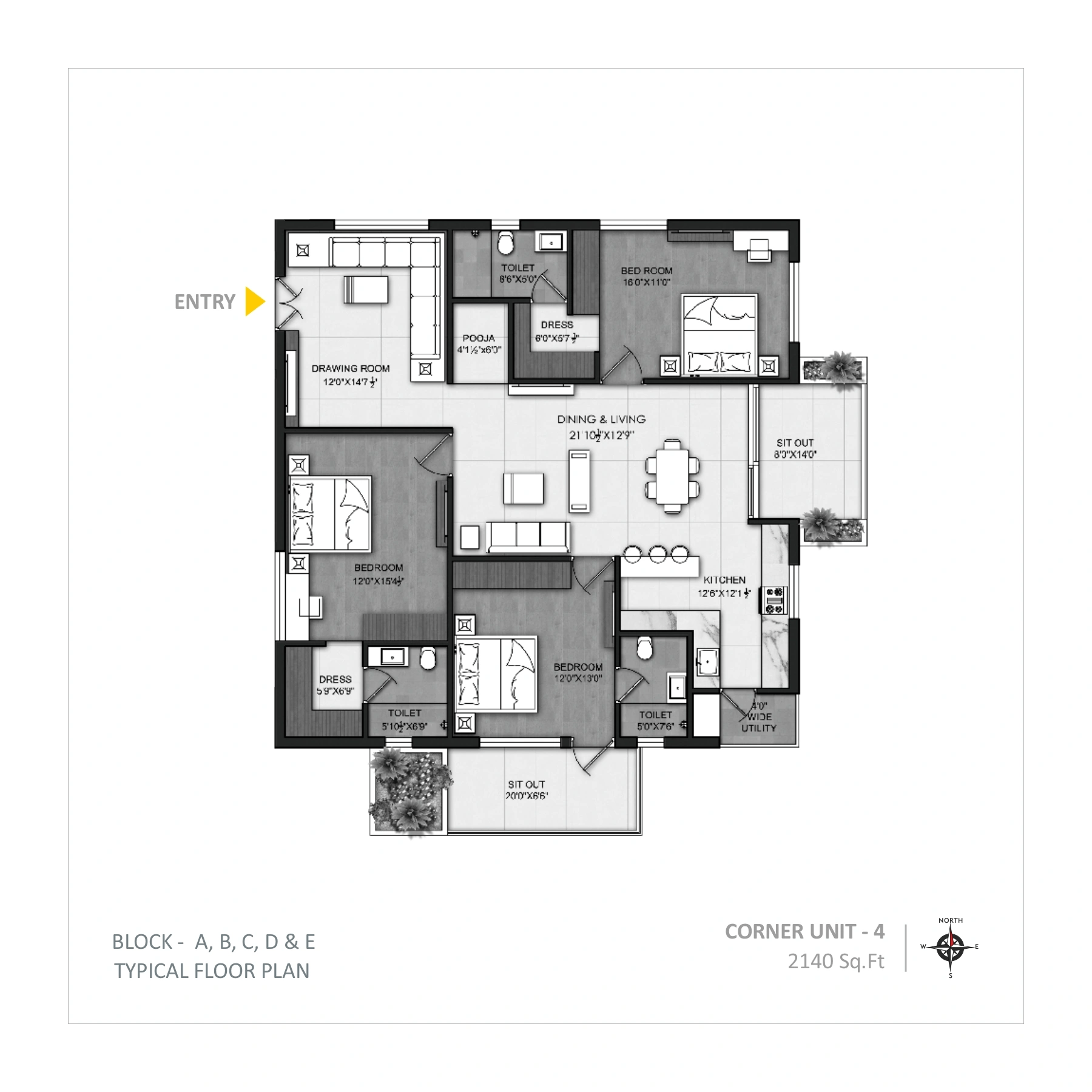 Om Sree Brilliance Unit plan - 1498 sq.ft.