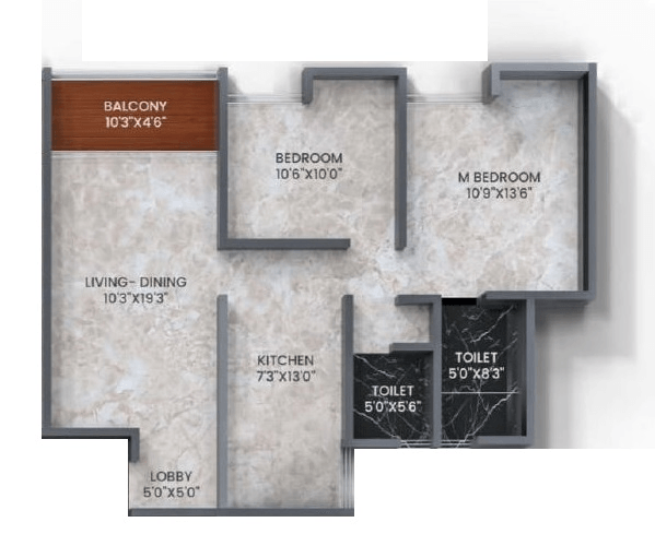 Dhanlaxmi Evana Homes Unit plan - 730 sq.ft.