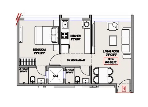 Unit plan - 400 sq.ft.