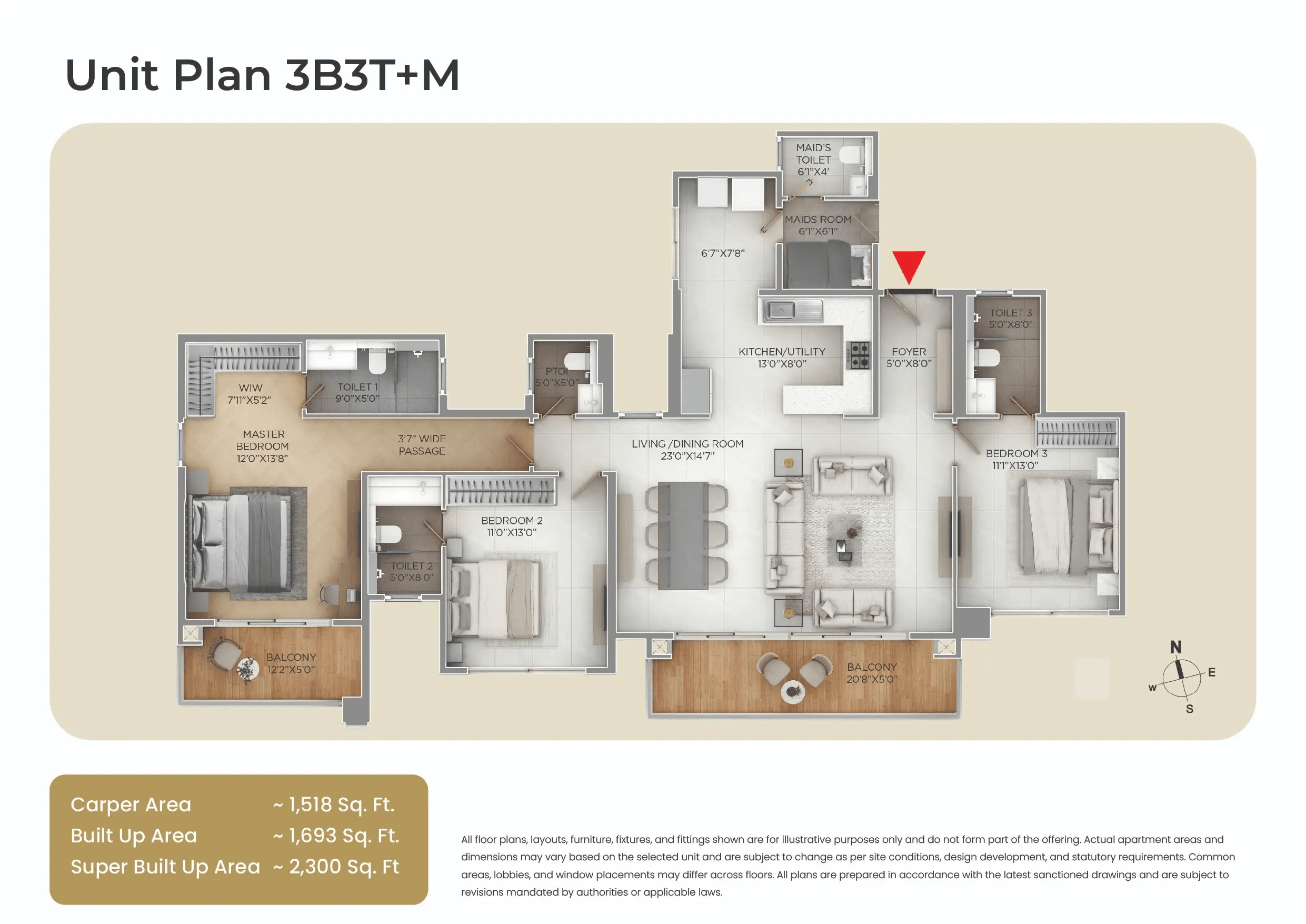 Purva Bliss Unit plan - 1587 sq.ft.