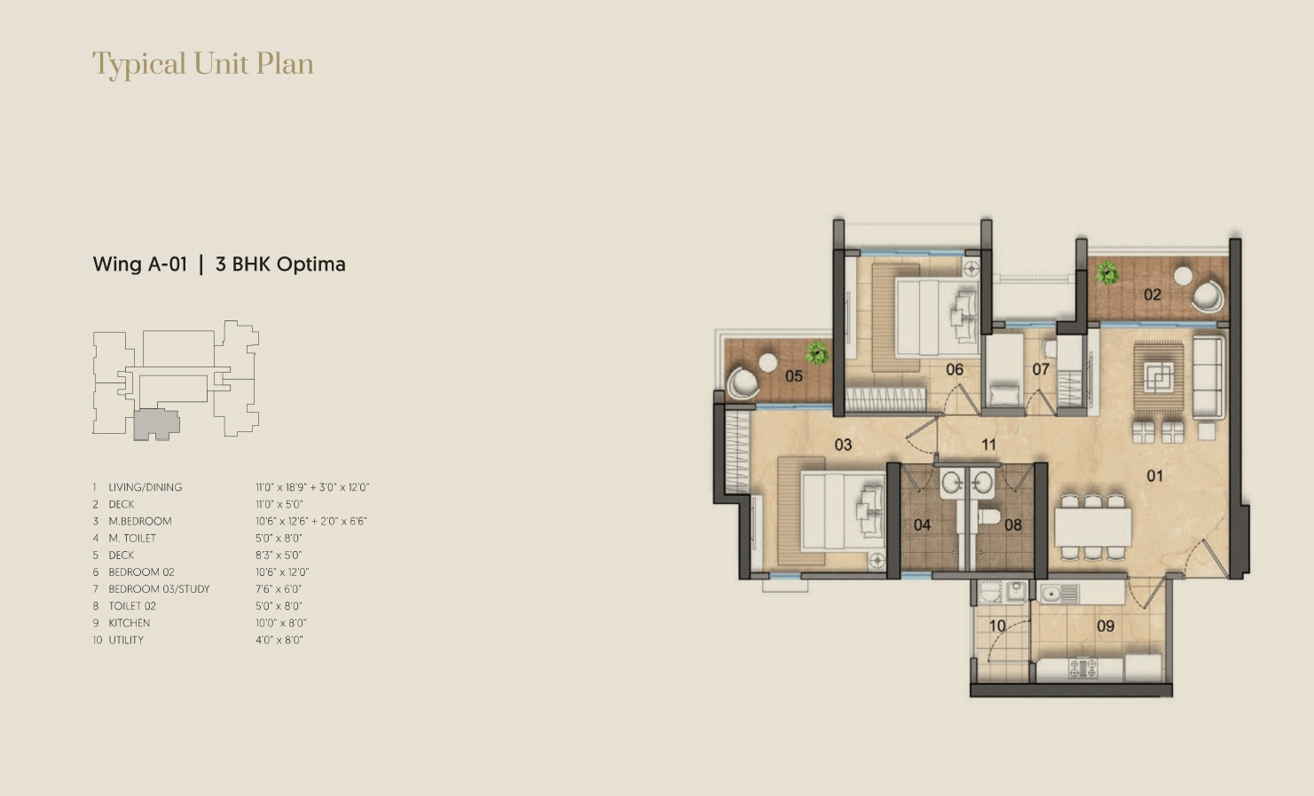 Lodha Lumis Unit plan - 952 sq.ft.