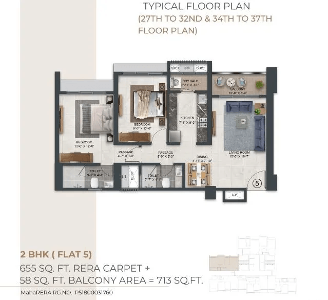 Agarwal Floresta Unit plan - 713 sq.ft.