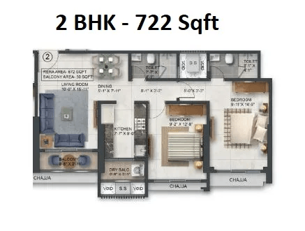 Agarwal Floresta Unit plan - 722 sq.ft.