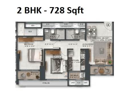 Agarwal Floresta Unit plan - 728 sq.ft.