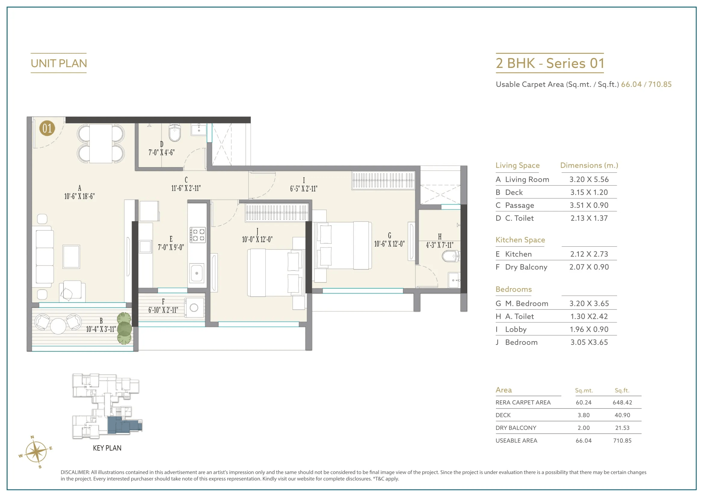 Kolte Patil Serenova Unit plan - 711 sq.ft.