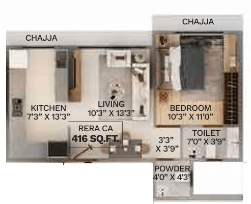 Tigon Earth Unit plan - 416 sq.ft.