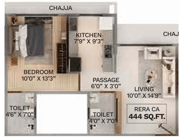 Tigon Earth Unit plan - 444 sq.ft.