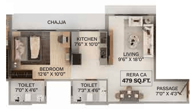 Tigon Earth Unit plan - 479 sq.ft.
