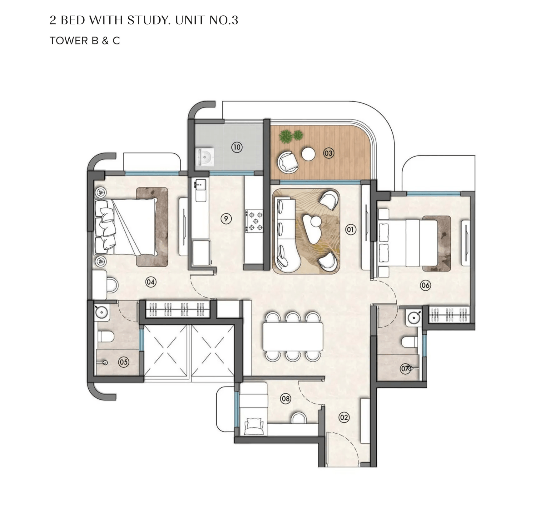 Lodha Sovrano Unit plan - 988 sq.ft.