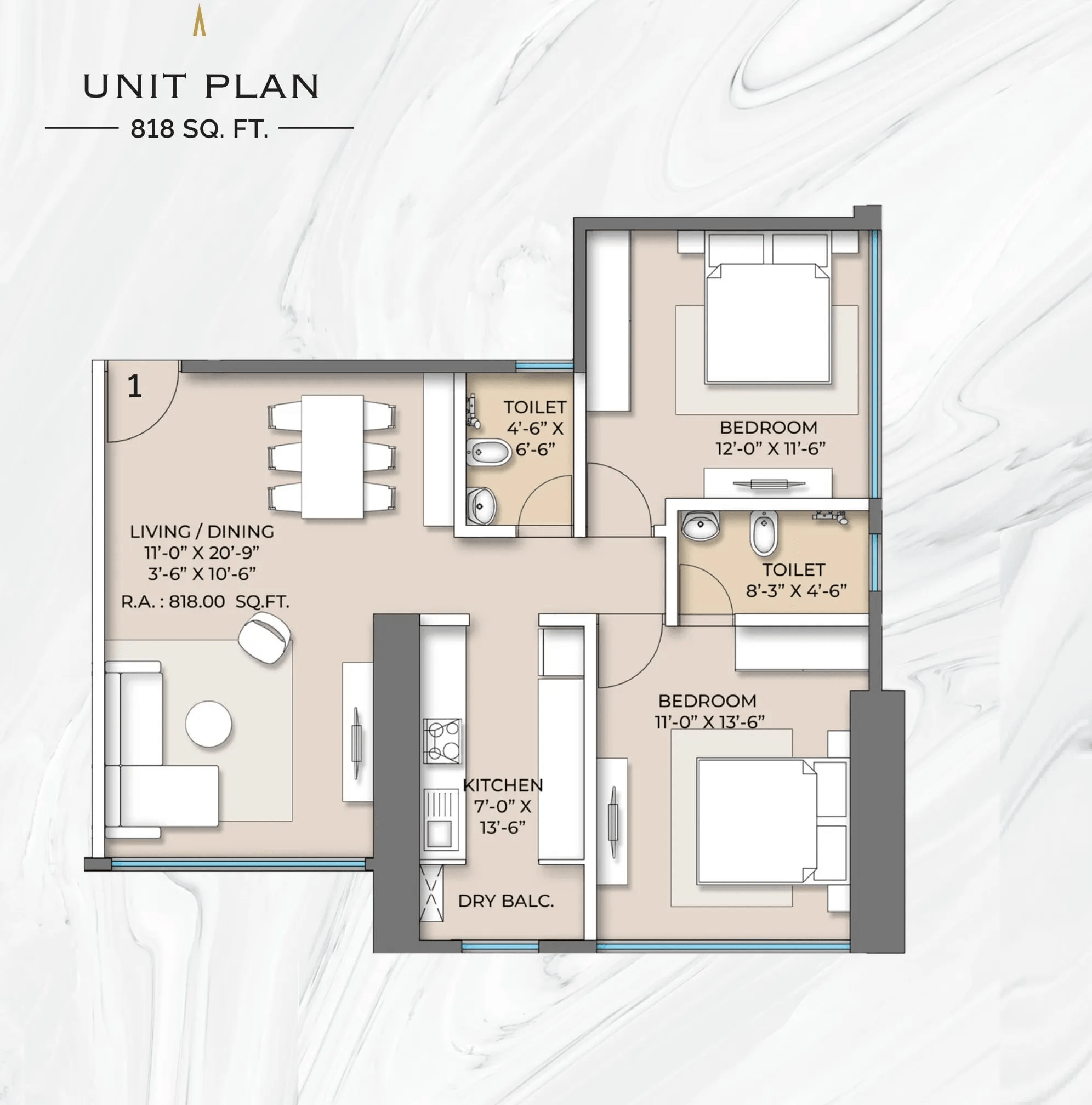 Sigma Garnet Unit plan - 818 sq.ft.