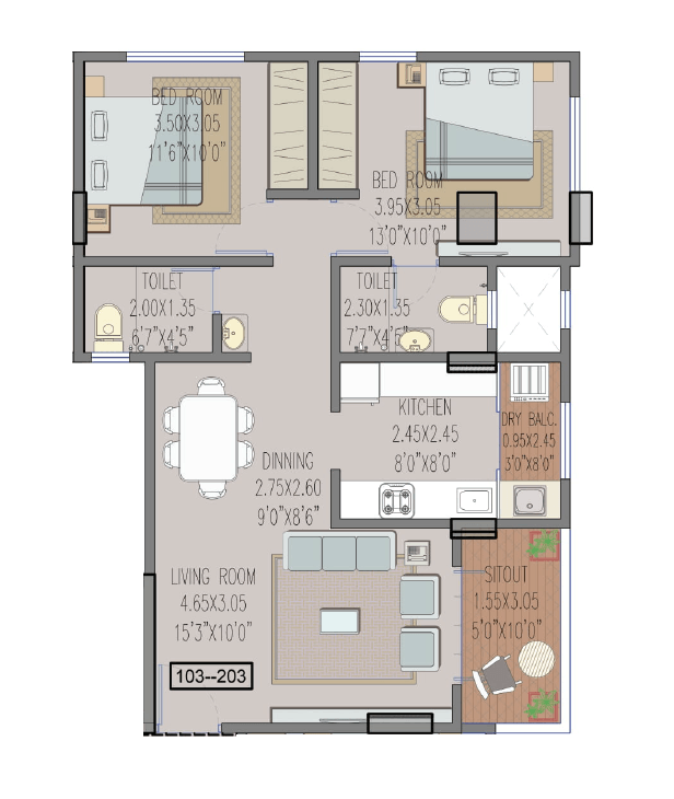 Unit plan - 742 sq.ft.