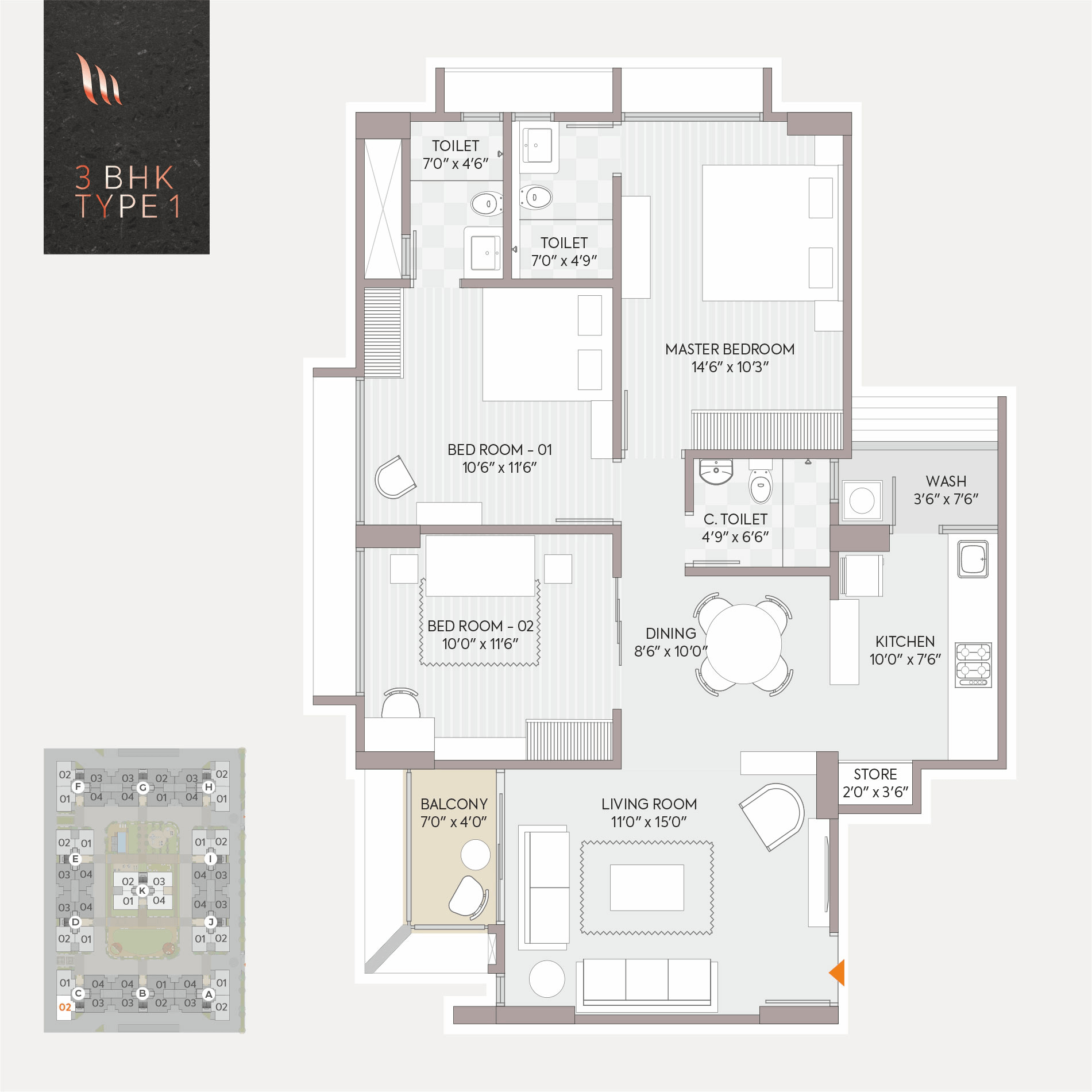Vishwanath Maher Select Unit plan - 918 sq.ft.