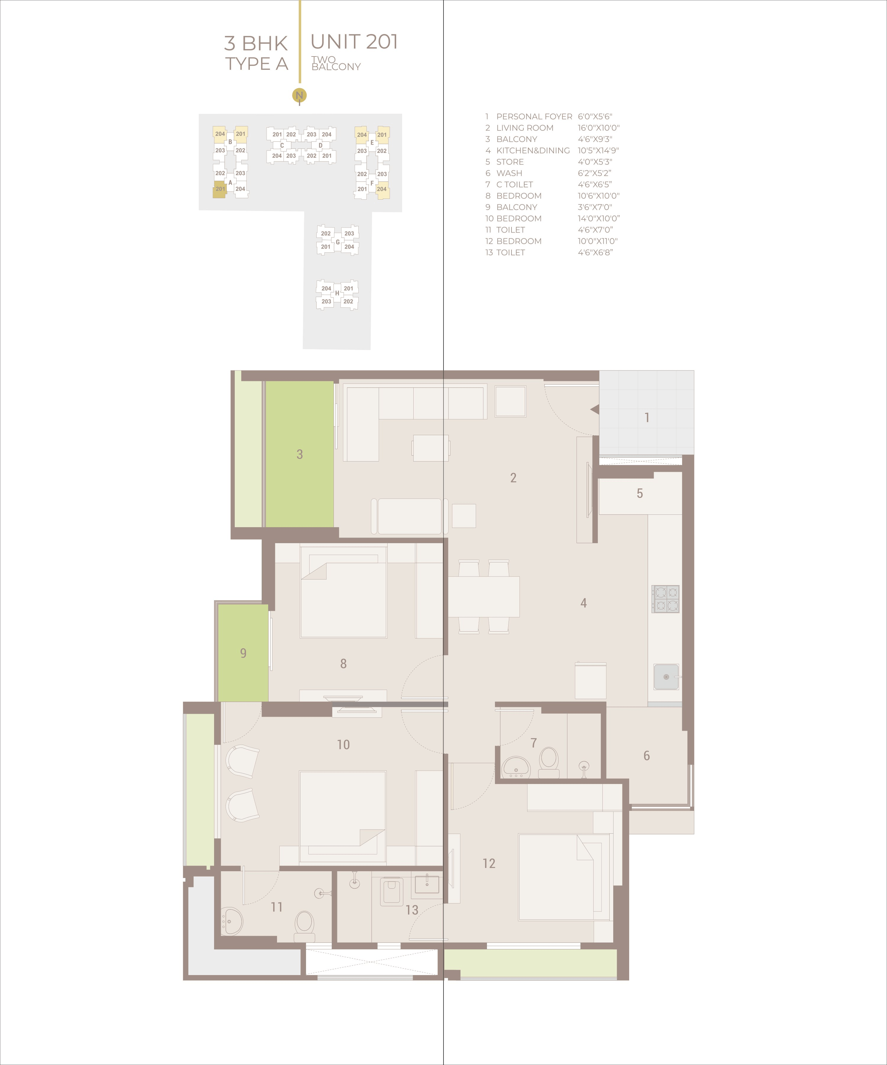 Unit plan - 968 sq.ft.