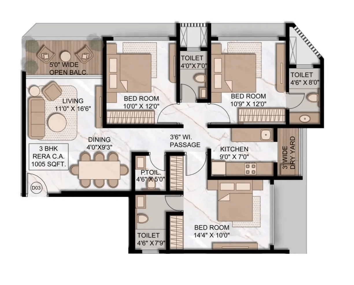 9 Elements Unit plan - 1005 sq.ft.
