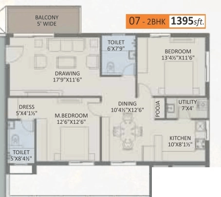 Om Sree Delight Unit plan - 977 sq.ft.