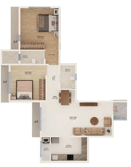 Dream Nityanand Unit plan - 722 sq.ft.